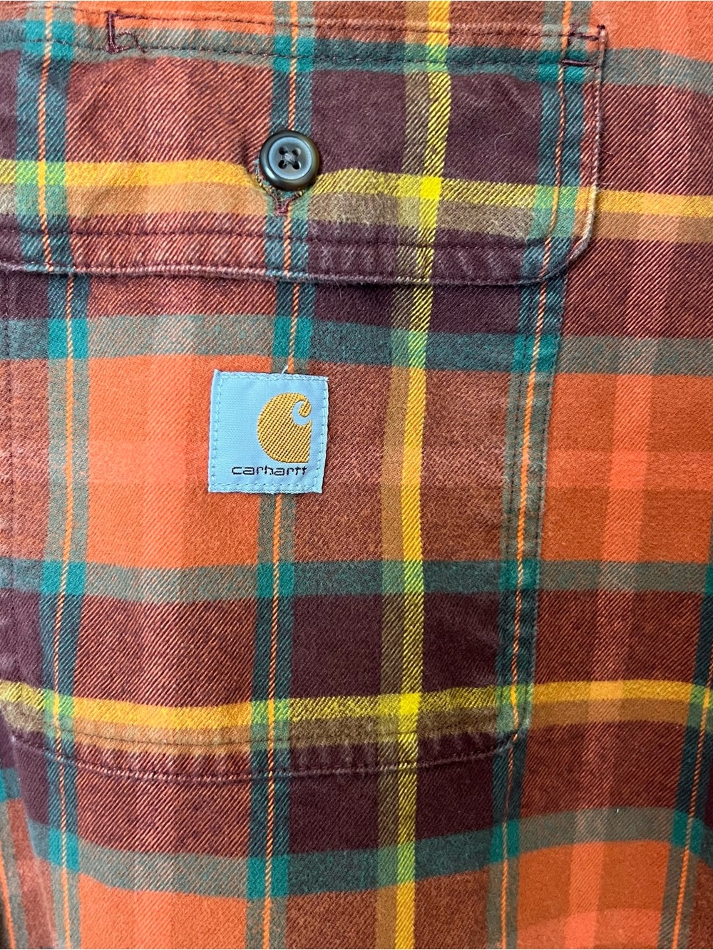 Carhartt Heavyweight Flannel Men’s Orange & Brown Plaid Shirt Jacket Size XL - Picture 9 of 13